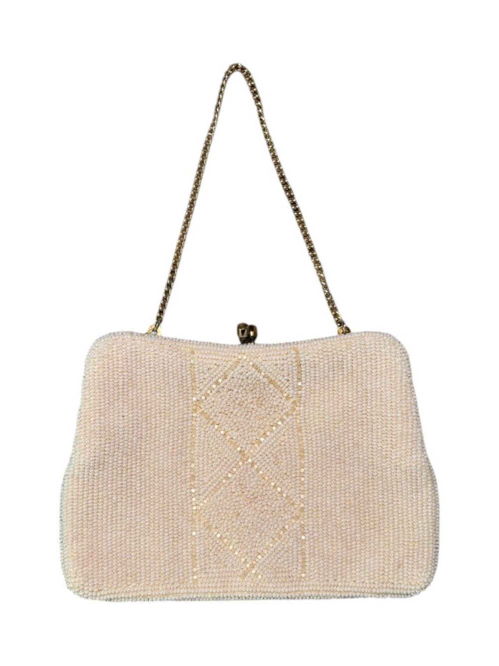 Vintage 1950's White Pearl Beaded Evening Clutch Purse Bag Pin Up Bride Japan
